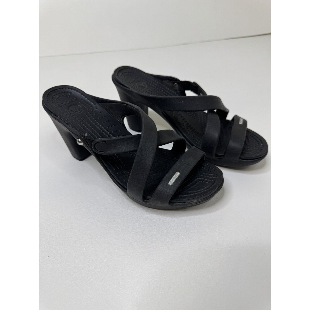 Crocs Women's Cyprus IV Sandals 14558 High Heels Black Rubber Strappy Mule 9